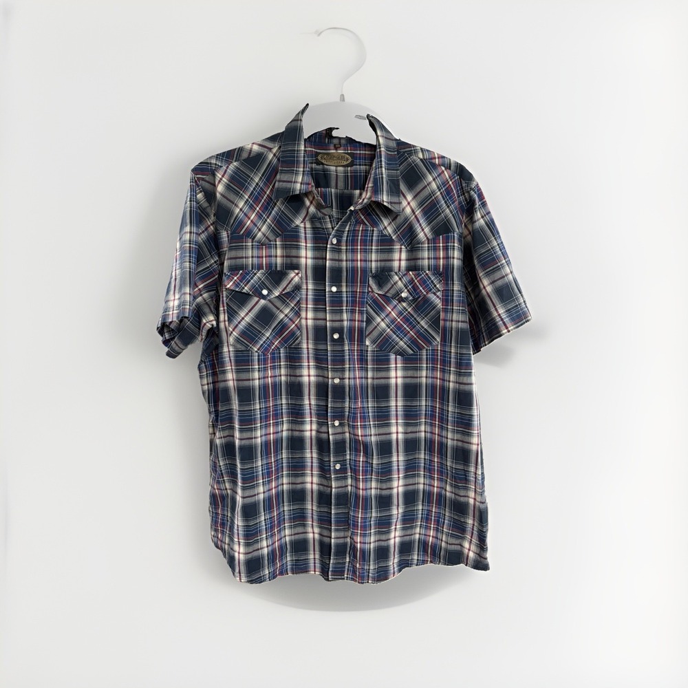 Canyon Guide Outfitter Mens 2XL Plaid Pearl Snap Western Shirt Short Sleeve F129
